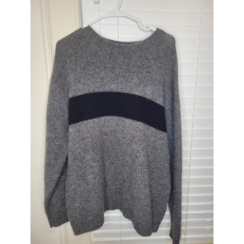 Timberland Mens Gray Wool Sweater Dark Blue Stripe Size XL Academia Professor